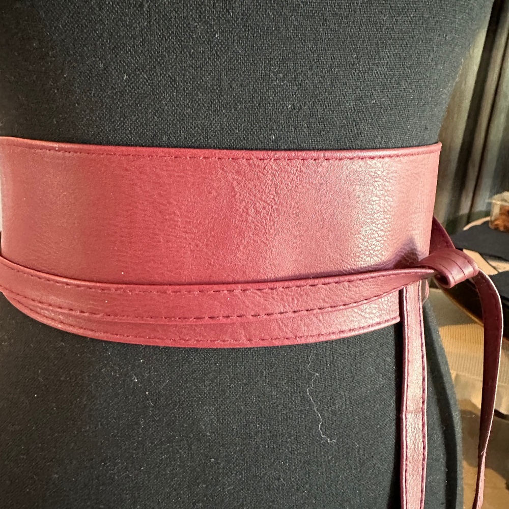 Red Faux Leather Obi Belt